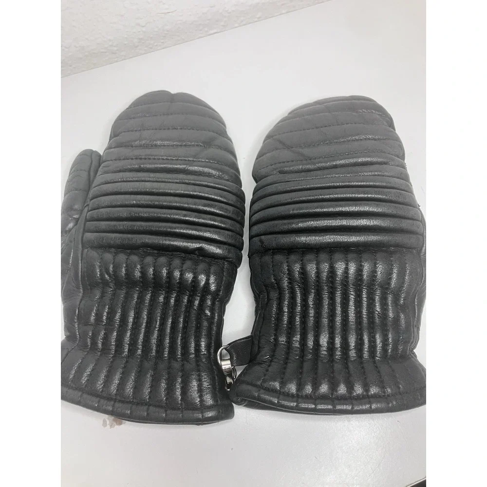 VTG Beconta Horsehide Leather Ski Gloves Japan Black Ribbed Apres Ski Ladies M